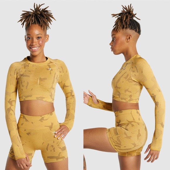 Gymshark Adapt Camo Seamless Long Sleeve Crop Top Medium Stretch Gym Workout - Picture 2 of 13